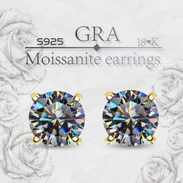 S925 Silver Plated Platinum and Golden Stylish Simple Four Claws Grey Moissanite Earrings with Gra Certificate for Party