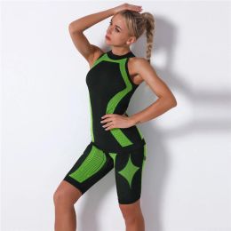 Suits 2 Pieces/Set Seamless Women Casual Sets Fitness Sports Sleeveless Tops Tracksuit Tops+Shorts Bottoms Sexy Female Sets