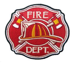 Fire Dept Patch with Hard Hat and Axes Embroidery Badges 35 Inch Iron On Patches Front Clothing Applique 8878773