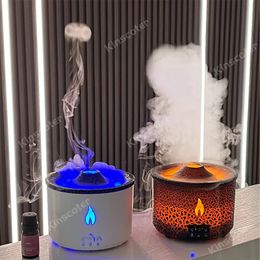 360ml Volcanic Flame Aroma Oil Diffuser Jellyfish Smoke Ring Air Humidifier Ultrasonic Atomizing Sprayer As Christmas Gift 240226