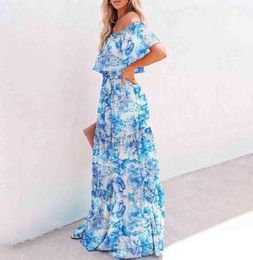Multicolored Bohemian Ruffled Off Shoulder Self Belted Party Dress Cotton Tunic Women Plus Size Boho Maxi Dresses Vestidos A324 211498132