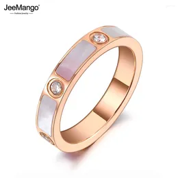 Wedding Rings JeeMango Design Titanium Stainless Steel For Women Rose Gold Colour Shell CZ Crystal Party Ring Jewellery JR20013