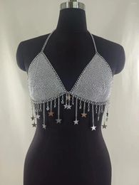 Women's Tanks Sexy Rhinestone Inlaid Sequins Five-Pointed Star Neck Tassel Body Chain Beach Party Backless Vest