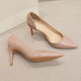 Dresses 6cm Fashion New Thin High Heels Patent Leather Pointed Toe Pumps Beige Ladies Dress Shoes for Women 41 42 43