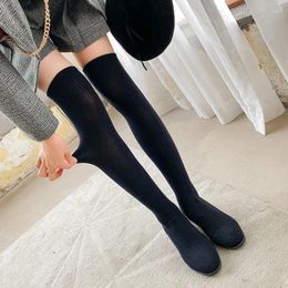 Boots 2024 Pointed Toe Women's Over The Knee Sock Rhinestone Heel Knitting Elastic Slim Female Thigh High Flat