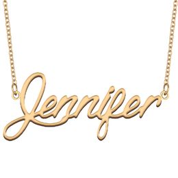 Jennifer Name Necklace Personalised Gold Pendant for Women Girls Birthday Gift Custom Nameplate Kids Best Friends Jewellery 18k Gold Plated Stainless Steel