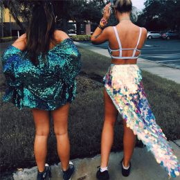 Dresses 2023 Shiny Big Sequins Skirt Women Sexy Bandage Belly Dance Hip Scarf Latin Dance Skirts Stage Performance Costumes Dance Wear