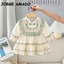 Dresses Spring Autumn Family Matching Outfits Long Sleeve Round Collar Patchwork Princess Dress Romper Lace Sets Children Clothes E30129