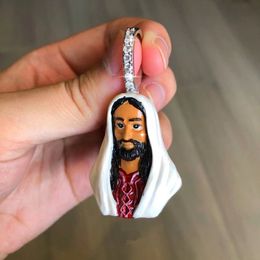 Hip hop jesus colar pingente prata banhado a ouro com corrente de tênis gelado zircão cúbico jóias masculinas gift297d