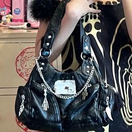 JIAERDI Vintage Y2k Handbag Women Retro Cool Girls Chains Large Capacity Casual Tote Bag Ladies Harajuku Moto Biker Shoulder Bag 240229