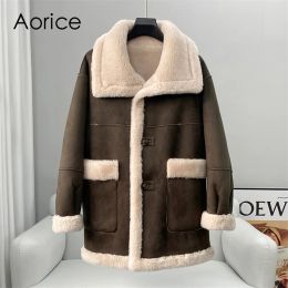 Fur Aorice Women Real Wool Fur Liner Long Coat Parka New Winter Warm Female Sheep Shearing Double Side Over Size Overcoats CT221