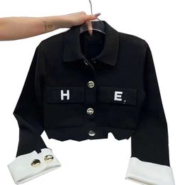 Women's Jackets NewDesigner Polo Womens Jackets Fashion Chest Pocket Alphabet Embroidery Printed Metal Knitted Jackets 240305