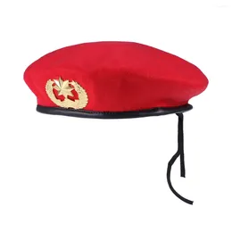 Berets Red Sailor Hat Stage Show Square Dancing Woolen Ladies (Golden Eight Pointed Star)