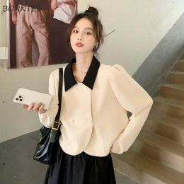Jackets Jackets Women Spring Sweet Patchwork Elegant Allmatch Korean Style Fashion Retro Clothes Tender Daily Long Sleeve Simple Coats
