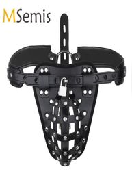 Sexy Gay Bondage Men Lingerie PU Leather Jockstrap Basket Thong Gstring Gay Underwear with Locks Exotic Men Panties Cuecas Gay C16195719