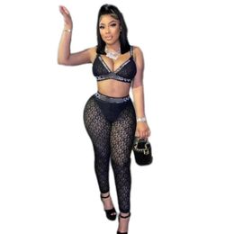 Sexy Sheer Two Piece Sets Mesh Outfits Women Vest Top and Leggings Set Club Wear Free Ship