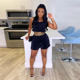 Women's Tracksuits Summer 2024 Sexy Two Piece Sets Women Strap Print Tank Tops And Loose Pleated Shorts Streetwear Outfits Casual Black