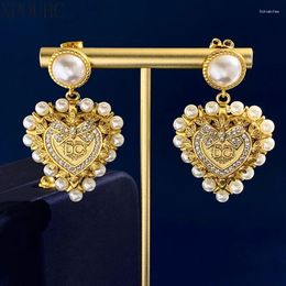 Stud Earrings 2024 High Quality Luxury Fashion Vintage Letter Jewelry Brass Material Design Sense Peach Heart Bow Pearl