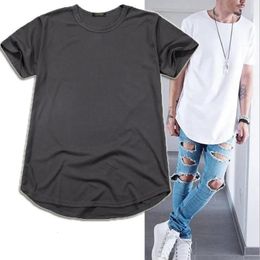High quality street mens long loose oversized hip-hop long curve T-shirt mens unisex style 240305