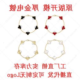 Designer Jewellery Luxury Bracelet VanCA Four Leaf Grass White Fritillaria Five Flower Female Plated 18k Rose Gold Red Agate Live Chain 18K Gold NFW9