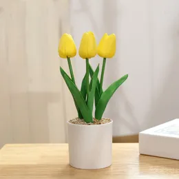 Decorative Flowers Artificial Tulip Potted Fake Plants Tree In Pot Home Wedding Party Decor For Desktop Decoration Craft Plant