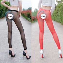 Capris Women Lady Sexy Ultra Thin See Through Mesh Pants Transparent Leggings Stretchy Black Red