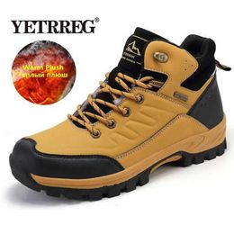 Outdoor Shoes Sandals Brand Winter Men Snow Boots Warm Plush Mens Boots Waterproof Leather Ankle Boots Outdoor Non-slip Mens Hiking Boots Sneakers YQ240301