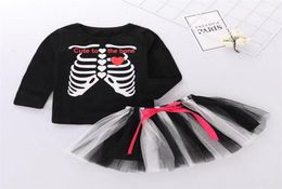 Kids Halloween Costume Girls039 Outfit Set Tops Tee Lace Tutu Skirt Funky Punky Bones Halloween Dress For Girls314O3837737