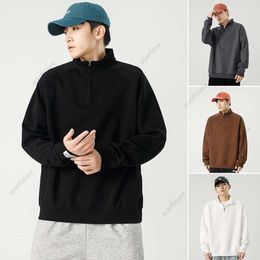 Mens Sweater 2024 Spring New Product Trend Cotton Raglan Sleeves High Neck Zipper Simple and Versatile Sweater for Men