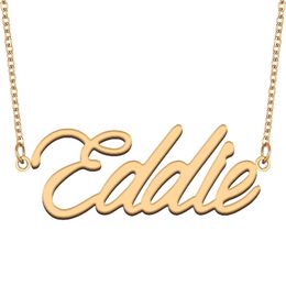 Eddie Name Necklace Custom for Women Personalized Stainless Steel Gold Nameplate Pendant Girls Birthday Gift Kids Best Friends Jewelry 18k Gold Plated