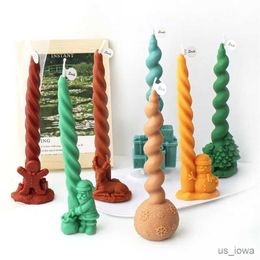 Candles Santa Claus Spiral Long Rod Candle Silicone Mould Snowman Elk Christmas Tree Twisted Fried Dough Twists Cylindrical Candle Mould