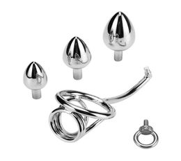 Sex Toys For Couples Stainless Steel Anal Hook With 3 Size Big Beads Cock Ring Metal BuPlug Prostate Massager Plug Men8290498