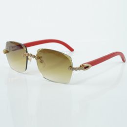 Direct sales fashion bouquet diamond 3524018 with natural red wood arm and cut sunglasses size 18-135mm