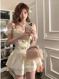 Work Dresses Sexy Sleeveless Blouse Sets Casual Elegant Y2k Mesh Tank High Wiast Ruffles Mini Skirts 2 Pieces Suits Korean Fashion Summer