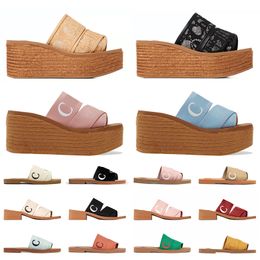 Luxury Linen Wedge Sandals Famous Designer Women Beige Pink White Black Mila Woody Flat Mule Slides Platform Cloud Soft Slippers OG Original Woman Sliders Sandale