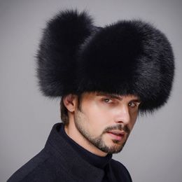 Bomber Hats Winter Men Warm Russian Ushanka Hat With Ear Flap Pu Leather Fur Trapper Cap Earflap Windproof Plush Thicken Caps169n