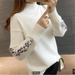 Pullovers 2020 Turtleneck sweater women top woman long sleeve warm sweaters Embroidered Knitted pullover High quality women fashion