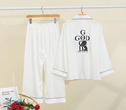 Elegant Cartoon Sleepwear Stylish Letter Pyjamas White Striped Pyjamas Fall Winter Sleepwear Set Long Sleeve Pyjamas Sleeping Top 6499349