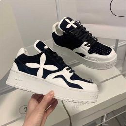 53% OFF Sports 2024 H smfk Panda Skate shoe Autumn New Leisure Versatile Womens Shoes Cross flower leather thick soled small white shoes