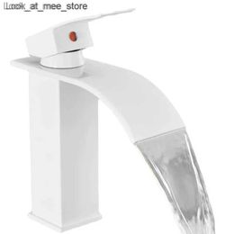 Bathroom Sink Faucets White waterfall faucet Nordic flat mouthed basin modern mini bathroom washbasin mixer Q240305