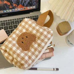 Cosmetic Bags Box Multifunctional Makeup Bag Household Pouch Checkerboard Lattice Cute Bear 2024 Case Large Capacity