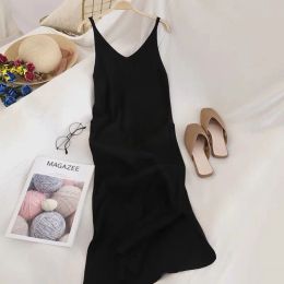 Dress Casual Knitted Dress New Vneck Casual Everything Simple Fashion Korean Version of Women Elegant Solid Colour Summer Dress