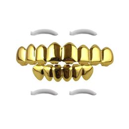 Halloween Black Silver Gold Iced Out CZ Mouth Teeth Grillz Caps Top Bottom Grill Set Men Women Vampire Grills Rock Punk Rapper Accessories for Men Hiphop jewelry