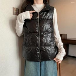 Women's Vests Women Winter Vest Thickened Padded Windproof Cotton Sleeveless Lapel Pockets Zipper Closure Lady Waistcoat