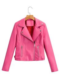 Jackets New Arrival Spring Winter Autumn Brand Motorcycle leather jackets Pink leather jacket women leather coat slim PU jacket Red