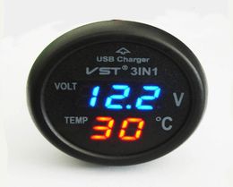 Universal Cigarette Lighter Car Usb Port CellPhone Charger Digital LED Display Voltmeter Thermometer Auto Gauge 3 in 1 12 V 24 Vo8424886