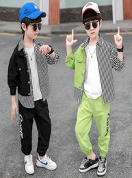 Clothing Sets Boys Patchwork Shirt Coat Trousers 2pcs Set Children Spring Autumn Clothes Kids Casual Outfit Teen Striped Jacket 4881740