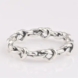 Cluster Rings 925 Sterling Silver Pan Ring Knotted Hearts Emotional Bonds For Women Wedding Party Gift Fine Jewellery