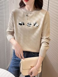 Pullovers BOBOKATEER Cute Panda Embroidery Knitted Sweater Pullover Jumper Women Clothing 2023 Sueter Invierno Mujer Casual Pull Femme