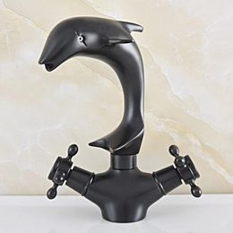 Bathroom Sink Faucets Oil Rubbed Bronze Faucet Basin Dolphin Shape Tap Double Handle And Cold Water Mixer Taps Nsf846